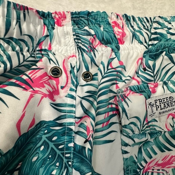 Free Planet Green and Pink Leaf Swim Flamingo Trunks - Picture 10 of 11